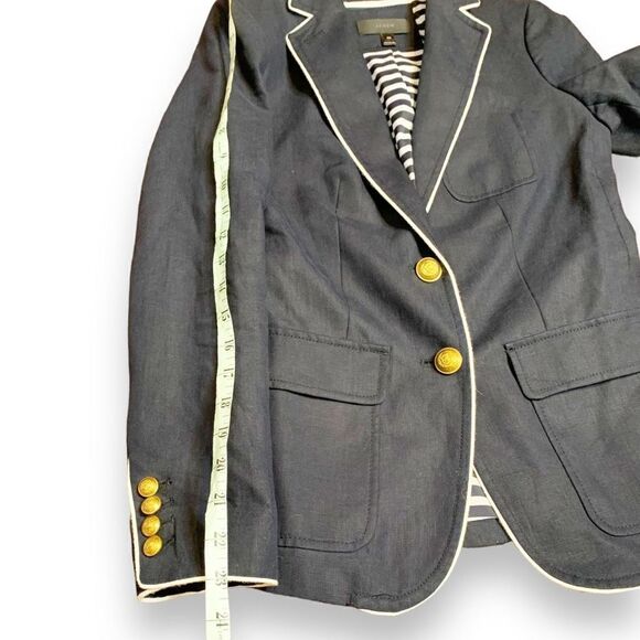 J. Crew Rhodes Navy Blue Blazer 100% Linen Nautical Crest Gold Buttons Size 00 - Picture 12 of 12
